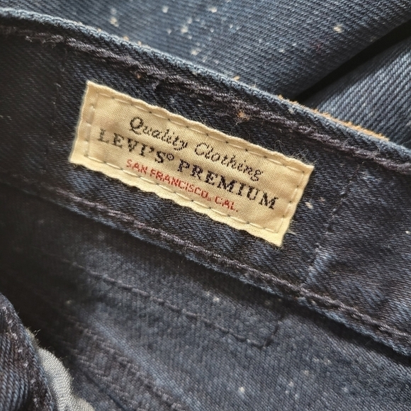 Levi's Dark Wash Paint Bleach Splatter High Waisted Wedgie Skinny Jeans - Picture 12 of 14